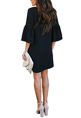 #ad BELONGSCI Womens 2023 Summer Dress V Neck Bell Sleeve Black XXL MC 6935012 $7.99