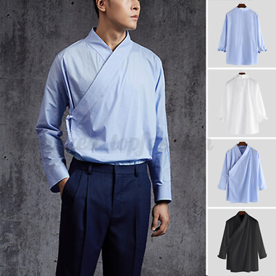 #ad Rero Men Chinese Kimono Style Shirts Cotton Style Blouse Tops Hippy Party Shirts