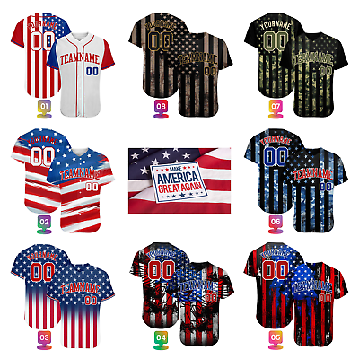 #ad Custom American Flag Baseball Jersey Personalized Name Number S 5XL Size US