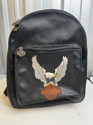 #ad Harley Davidson Womens Backpack Bag Black Authentic Embroidered Eagle