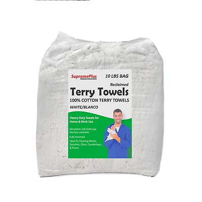 #ad White Terry Towel 100% Cotton Cleaning Rags 10 lbs. Bag Multipurpose Cleaning
