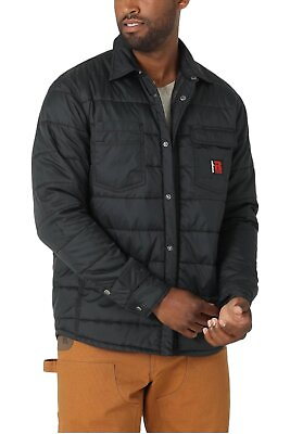 #ad Wrangler Men#x27;s Riggs Tough Layers Insulated Shirt Jacket Jet Black