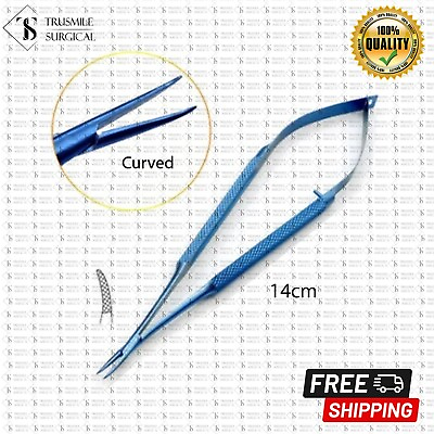 #ad New Titanium Micro Needle Holder with lock 14cm curved surgical instruments
