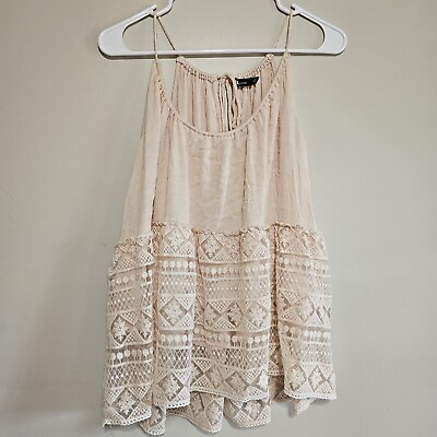#ad INA Size Small Women#x27;s Adult Layered Lace Tank in Dusty Pink Geometric
