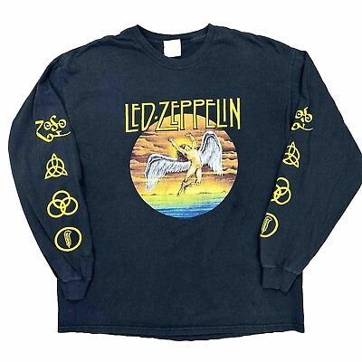 #ad Vintage Y2K Led Zeppelin ZOSO Album Long Sleeve T Shirt Black Graphic Men’s XL