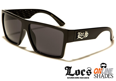 #ad LOCS Flat Top Gangster BLACK Sunglasses Mens Designer Cholo Mad Dog Shades NEW