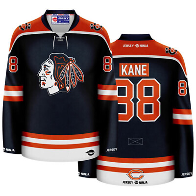 #ad Chicago Blackhawks x Bears Navy Patrick Kane Mashup Hockey Jersey