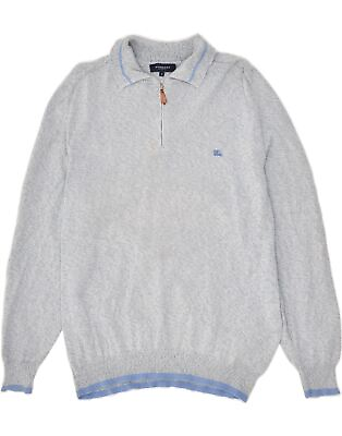 #ad BURBERRY Womens Polo Neck Jumper Sweater US 7 Medium Blue Cotton PL15
