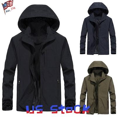 #ad Mens Hiking Rain Coat Waterproof Windproof Jacket Hooded Outdoor Outwear US