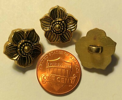 #ad 3 Gold Tone Plastic Flower Floral Shank Buttons Almost 11 16quot; 17mm 9822