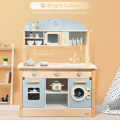 #ad ROBOTIME Wooden Kitchen Kids Playset Pretend Cooking Set Gifts for Boys Girls