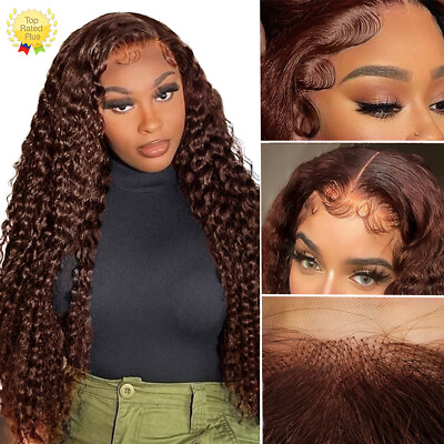 #ad Brown Curly Lace Front Wig Human Hair 13X4 HD Transparent Brazilian Virgin Wigs