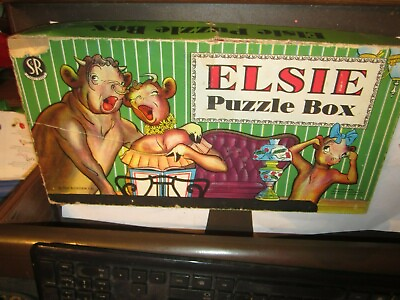#ad THE Bordens Elsie Puzzle Box No.501 5 Puzzles 15 1 4quot; x 7 1 2quot; 1950#x27;S COMPLETE