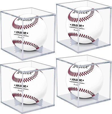 #ad Baseball Display Case 4 Pack UV Protected Acrylic Square Baseball Holder Clear