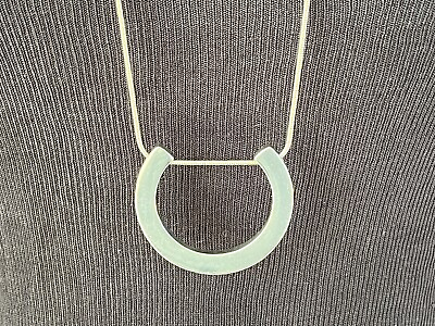 #ad Long Silver toned Crescent Pendant Necklace Slide through