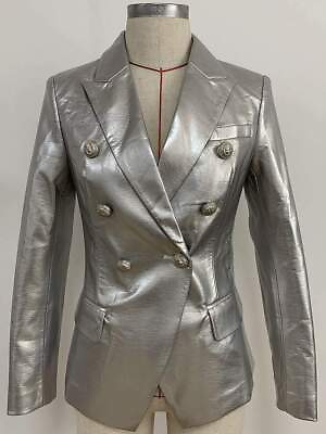 #ad Women#x27;s Silver Leather Blazer Pure Sheepskin Size XS S M L XL 2XL 3XLCustom Made