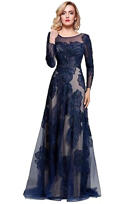 #ad SPECIAL OCCASION Formal SHEER Embroidery Floral Long Evening Gown prom dress