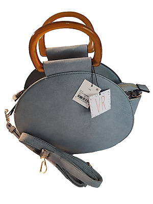 #ad Violet Ray light Blue Caramel handle Circle Satchel Handbag Faux Leather NWT