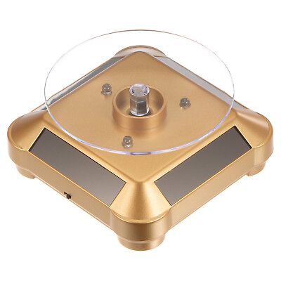 #ad Solar Display Stand Turntable 360° Rotating Double Use LED Light ABS Gold Tone
