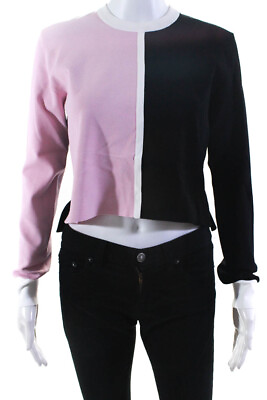 #ad Plan C Womens Color Block Crew Neck Side Split Sweater Pink Black Size IT 38