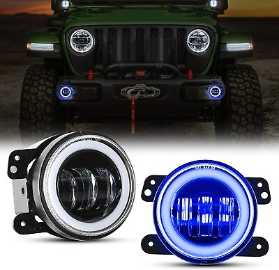 #ad 2x 4inch LED Fog Lights Blue White Halo Ring for Jeep Wrangler JK Grand Cherokee