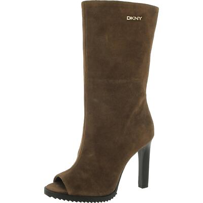 #ad DKNY Womens Tan Suede Open Toe Mid Calf Boots Shoes 6 Medium BM BHFO 6341