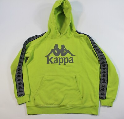 #ad Kappa Banda Hurtado Neon Green Gray Hooded Sweatshirt Hoodie Large Y2K