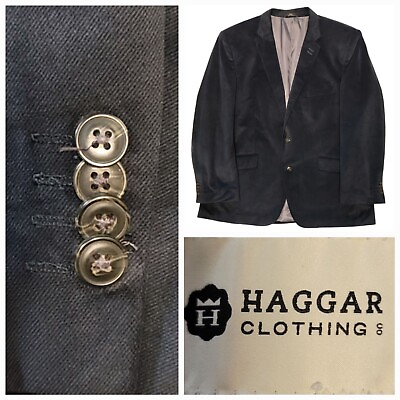 #ad Haggar Sport Coat Mens 46R Black Suit Jacket Two Button Polyester Velvet Blazer