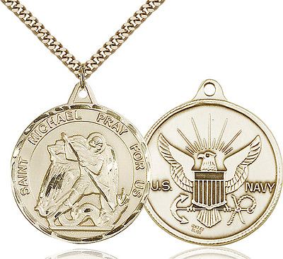 #ad Men#x27;s 14K Gold Filled St Michael Navy Military Soldier Catholic Medal Necklace