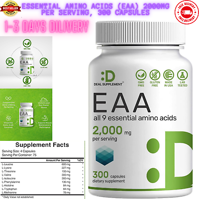 #ad Essential Amino Acids Supplement EAA 2000mg All 9 High Potency 300 Capsules