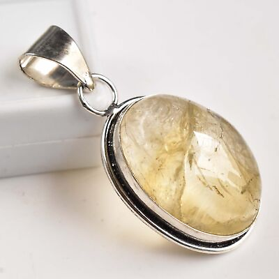 #ad 58.25 Cts Natural Yellow Citrine Oval Cab 925 Sterling Silver Handmade Pendant