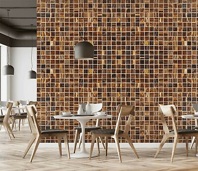 #ad 3D Brown Grid ZHU004 Texture Tiles Marble Wallpaper Wall Mural Removable Zoe