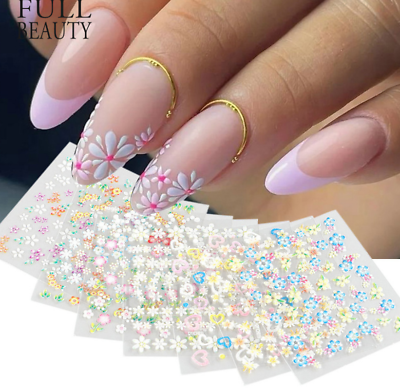 #ad 10 Sheets 3D Daisy Flower Butterfly Nail Art Stickers Charms Decoration Manicure