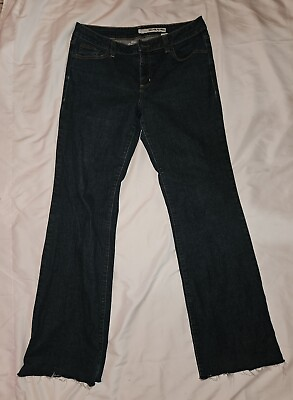 #ad Women#x27;s DKNY Blue BootCut Frayed Leg Dark Wash Cotton Blend Stretch Jeans 👖