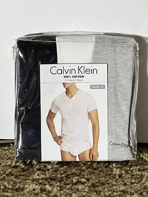 #ad NEW Calvin Klein Men 3 PACK Size M 100% Cotton Stretch V Neck Short Sleeve Shirt