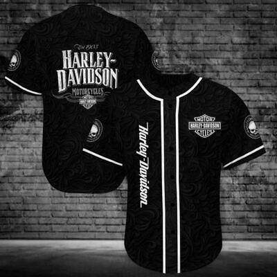 #ad Personalized Harley Davidson Black Baseball Jersey 3D S 5XL Limited Edition