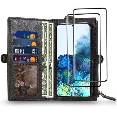 #ad Anti Scratch Leather Protective Wallet Case2.5D Glass for Galaxy S20 S20 Ultra