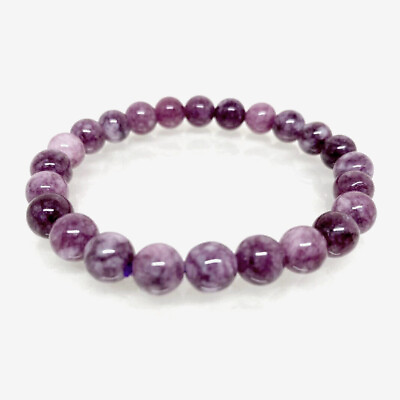 #ad Natural Lepidolite Gemstone Bracelet Polished Stone Bead Bracelet Stretch Purple