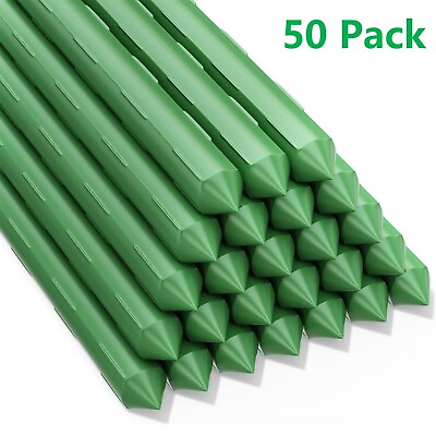 #ad 50 Pack Metal Garden Stakes 24quot; 35quot; Plastic Coated Steel Plant Climbing Stakes