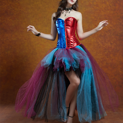 #ad Corset Dress Women Sexy Show Outfit Corset Bustier Mesh Skirt Burlesque Costume $84.21