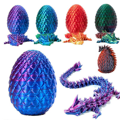 #ad 3D Printed Dragon Egg with 12quot; Flexible Dragon Fidget Toy Figurine Decor Gift US