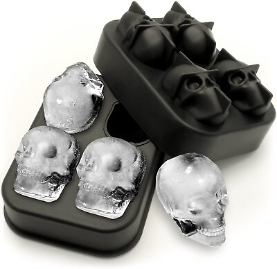 #ad 3D Skull ICE Cube Tray Maker Silicone Ball Mold Whiskey Cocktail Halloween Party