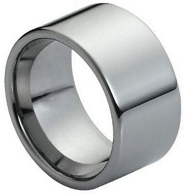 #ad 12mm Men#x27;s Heavy Tungsten Carbide Silver Shiny Pipe Cut Wedding Band Ring