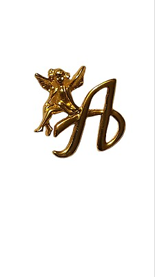 #ad Vintage Gold Tone Fairy Monogram A Brooch Pin