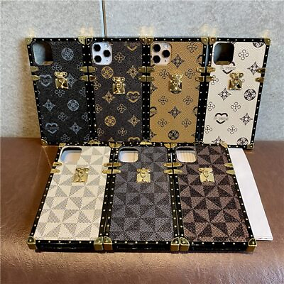 #ad For iPhone 14 Pro Max 13 11 12 XS XR Luxury Pattern Leather Square Case Cover