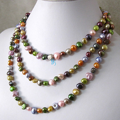 #ad 52quot; 6 8mm Multi Color Baroque Freshwater Pearl Necklace Strand Jewelry