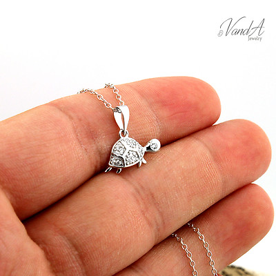 #ad Sterling Silver 925 Turtle Necklace Sea Turtle CZ Necklace Animal Jewelry N97