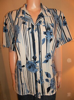 #ad LAURA SCOTT PLUS SIZE SHORT SLEEVE FITTED BLUE FLORAL SHIRT 20W