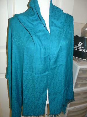 #ad NWT BEAUTIFUL SHAWL WRAP IN A LOVELY TEAL COLOR amp; FRINGE 72quot; X 26quot;