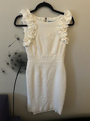 #ad Antonio Melani White Summer Dress Ruffle Sleeve Size 4 EUC